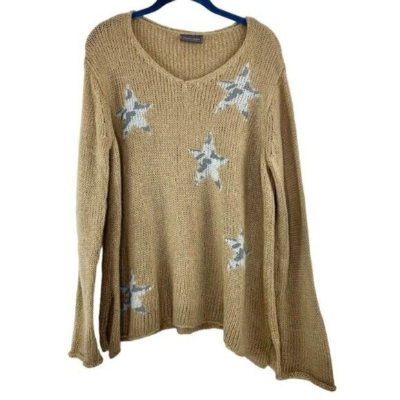 Wooden Ships Star Taupe Vneck Pullover Sweater - Picture 1 of 4